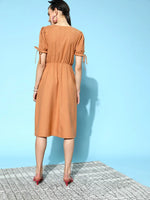 Women Brown Front Open Midi Dress