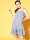 Women Powder Blue Tie-Up Straps Trapeze Dress