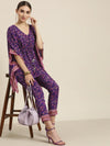 Women Purple Floral Short Kaftan Top