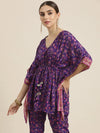 Women Purple Floral Short Kaftan Top