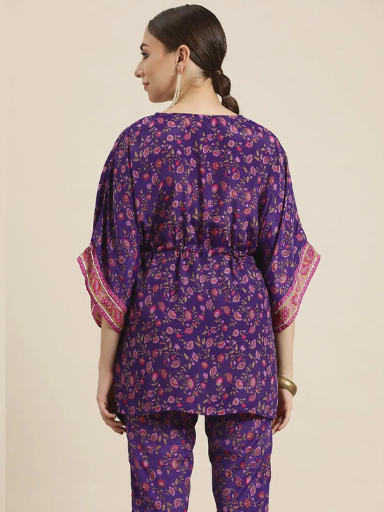 Women Purple Floral Short Kaftan Top