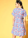 Women Blue Floral Front Button Dress