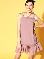 Women Baked Pink Tie-Up Straps Trapeze Dress