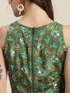 Women Green Patola Sleeveless Crop Top