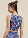 Women Blue Patola Sleeveless Crop Top