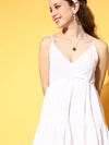 Women White Strappy Tiered Dress