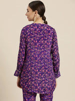 Women Purple Floral High Low Shirt