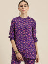 Women Purple Floral High Low Shirt