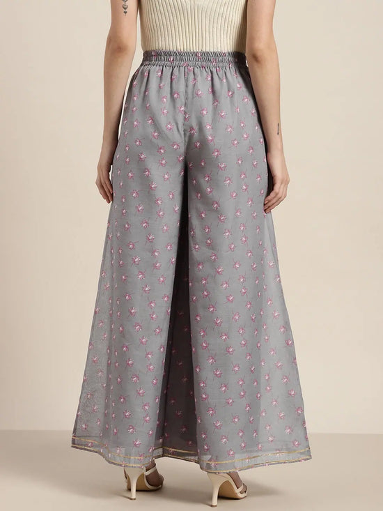 Women Grey Lotus Flared Palazzo Pants