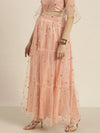 Women Peach Tulle Sequins Tiered Skirt