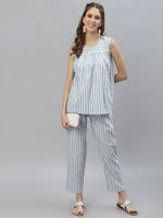 Women's Self Woven Striped Cotton Blend Top and Pant Set