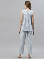 Women's Self Woven Striped Cotton Blend Top and Pant Set