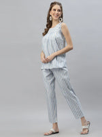 Women's Self Woven Striped Cotton Blend Top and Pant Set