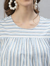 Women's Self Woven Striped Cotton Blend Top and Pant Set