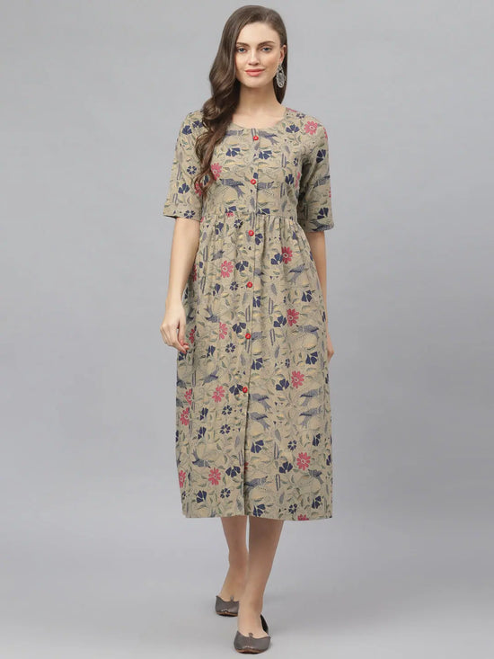 Stylum Women's Floral Printed Rayon Midi Flared Dress