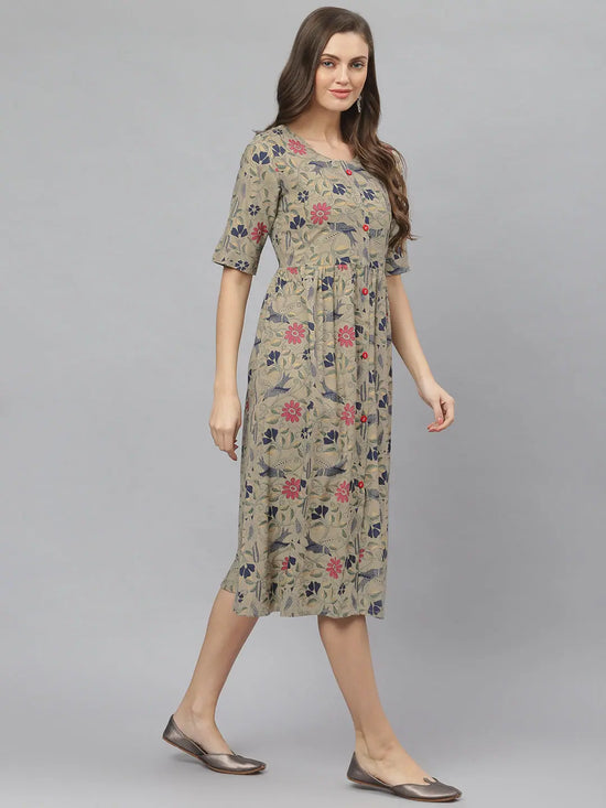 Stylum Women's Floral Printed Rayon Midi Flared Dress