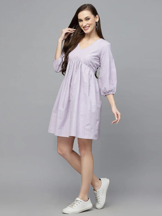 Women's Woven Design Cotton Blend Flared dress-DRSCLOVER-S