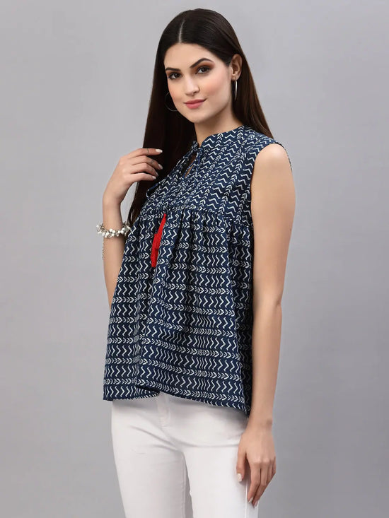 Women's Printed Cotton Top-VENDA-S