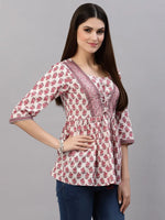 Women's Floral Printed Cotton Top-FLORA-S