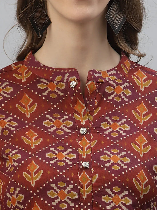 Women's Printed Cotton Top-COLABROWN-S