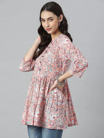 Women's Floral Printed Cotton Flared Ethnic Short Kurta