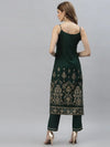 Women's Gold Printed Rayon Straight Kurta Pant Set-TULIPGREEN-S