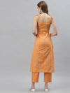 Women's Striped Cotton Blend Straight Kurta Pant Set-SALMONKNOT-XS