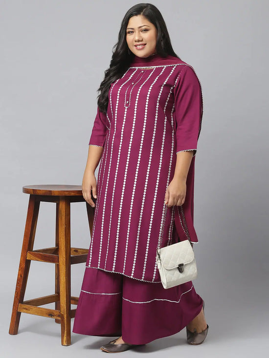 Women Printed Rayon Straight Kurta Sharara Dupatta Set-KSDPupplesharara-XXXL