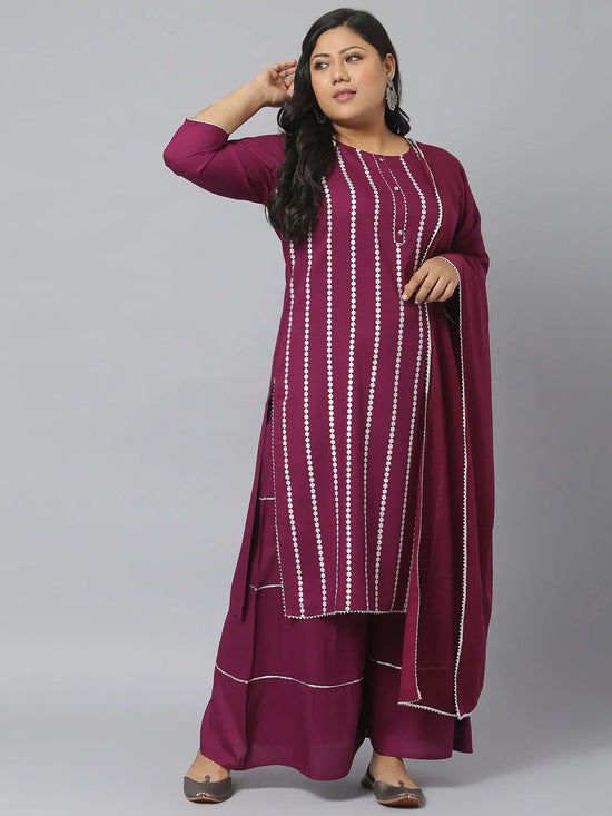 Women Printed Rayon Straight Kurta Sharara Dupatta Set-KSDPupplesharara-XXXL