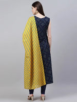 Women's Printed Rayon Flared Kurta Dupatta Set-Nodebluekdset-XS