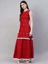 Women's Embroidered Rayon Straight Kurta Skirt Dupatta Set-01cskmaroonksdset-XS