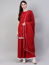 Women's Embroidered Rayon Straight Kurta Skirt Dupatta Set-01cskmaroonksdset-XS