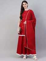 Women's Embroidered Rayon Straight Kurta Skirt Dupatta Set-01cskmaroonksdset-XS