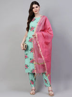 Women's Printed Rayon Straight Kurta Pant Dupatta Set-01umkpdset-XS