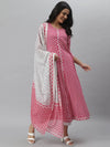 Women's Printed Cotton Flared Kurta Dupatta Set-Summerpinkkdset-S