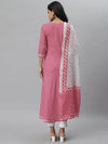 Women's Printed Cotton Flared Kurta Dupatta Set-Summerpinkkdset-S