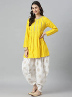 Women's Embellished Rayon A-Line Kurta with Dhoti Pant & Dupatta