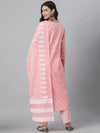 Women's Floral Printed Cotton Straight Kurta Pant Dupatta Set-KPDCANDYPINK-S