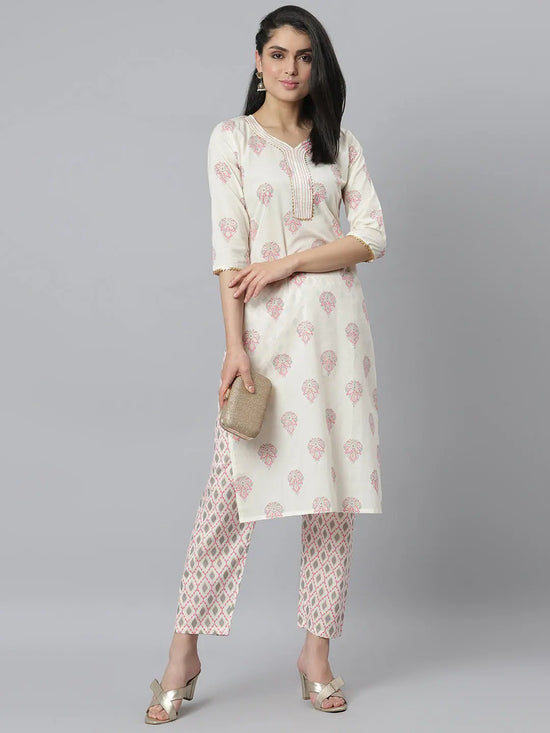 Women's Printed Cotton Straight Kurta Pant Set