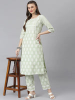 Women's Floral Print Rayon Straight Kurta Pant Set-KPSHELLMINT-S