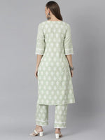 Women's Floral Print Rayon Straight Kurta Pant Set-KPSHELLMINT-S