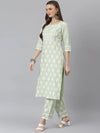 Women's Floral Print Rayon Straight Kurta Pant Set-KPSHELLMINT-S