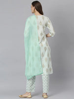 Women's Floral Print Rayon Straight Kurta Pant Dupatta Set-KPDMONTYGREEN-S