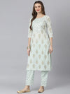 Women's Floral Print Rayon Straight Kurta Pant Dupatta Set-KPDMONTYGREEN-S