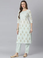 Women's Floral Print Rayon Straight Kurta Pant Dupatta Set-KPDMONTYGREEN-S