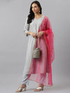 Women's Striped Rayon Straight Kurta Pant Dupatta Set