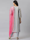 Women's Striped Rayon Straight Kurta Pant Dupatta Set