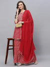 Women's Bandhej Printed & Embroidered Kurta Sharara Dupatta Set-KSDREDBERRY-S