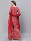 Women's Bandhej Printed & Embroidered Kurta Sharara Dupatta Set-KSDREDBERRY-S