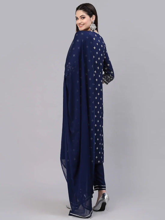 Women's Printed & Embroidered Rayon Straight Kurta Pant Dupatta Set